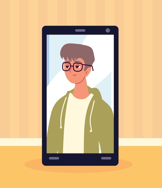 Vector guy in video call