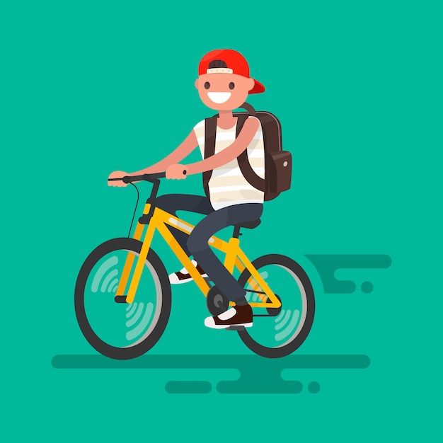 Guy with a backpack riding a bicycle illustration