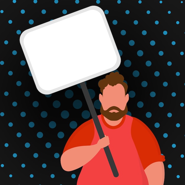 Vector a guy with an empty banner in his hands and a place for your text pop art flat style vector