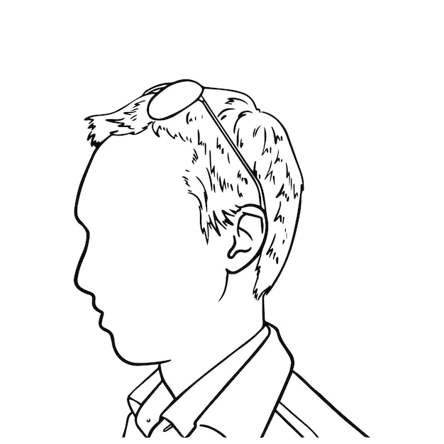 그의 머리와 셔츠 낙서 라인 아트 만화 색칠 공부에 안경을 가진 남자