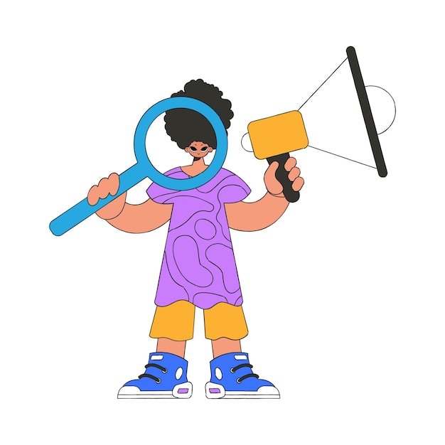 A guy with a megaphone symbolizing the search for people in the labor market Personnel search