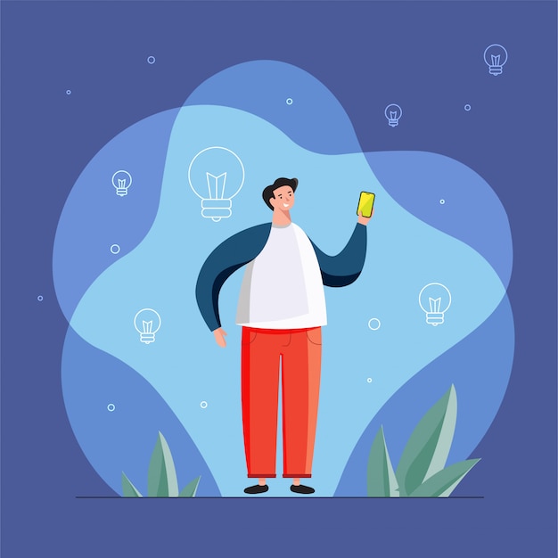 Vector guy with phone and ideas