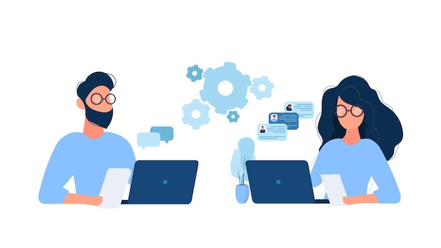 Guy and woman working together illustration