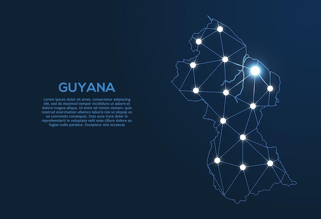 Guyana communicatienetwerk kaart Vector laag poly afbeelding van een globale kaart met lichten in de vorm van steden Kaart in de vorm van een sterrenbeeld mute en sterren