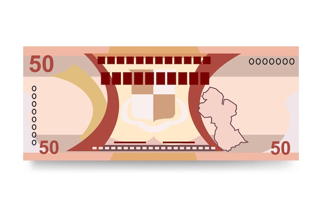 Guyana Dollar Vector Illustration Guyanese 돈 세트 번들 지폐 지폐 50 GYD