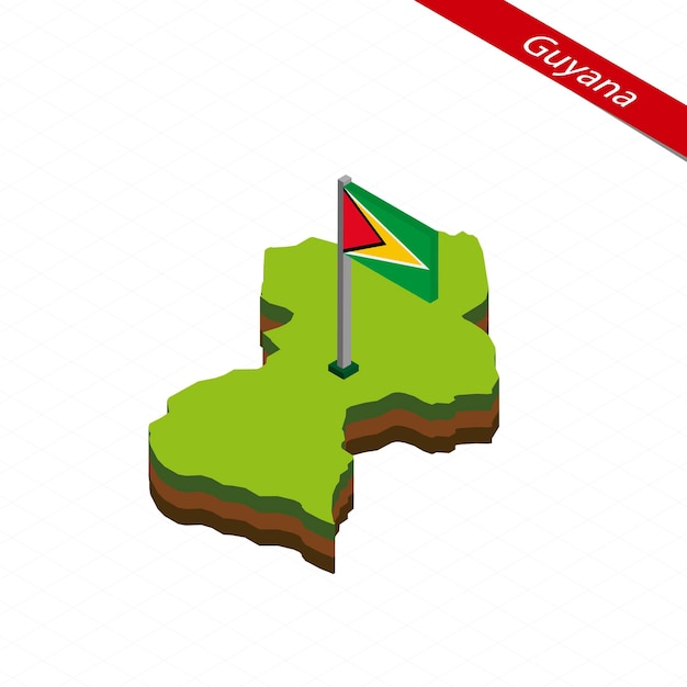 Guyana isometric map and flag vector illustration