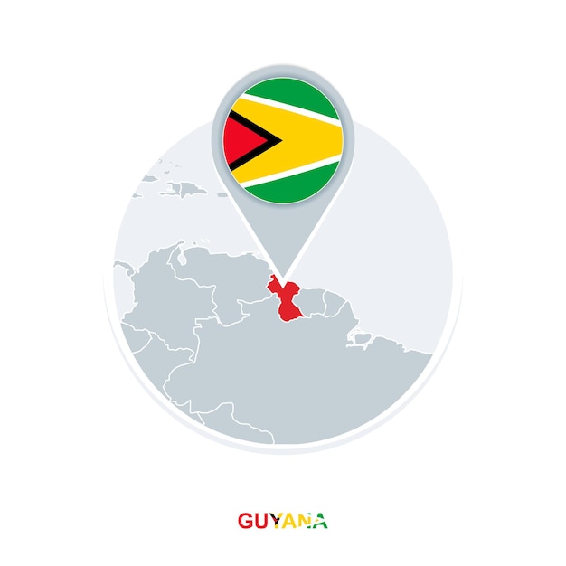 Guyana kaart en vlag vector kaartpictogram met gemarkeerde guyana