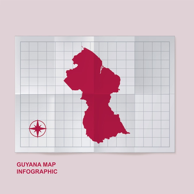 Карта страны Гайаны на сложенной сетчатой бумаге