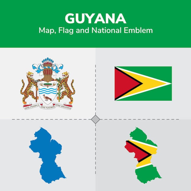 Guyana Map, Flag and National Emblem 