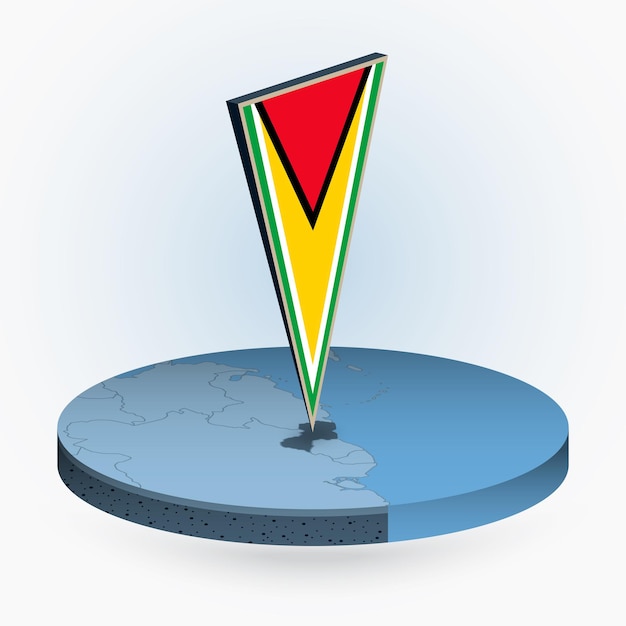 Vettore mappa della guyana in stile isometrico rotondo con bandiera triangolare 3d della guyana