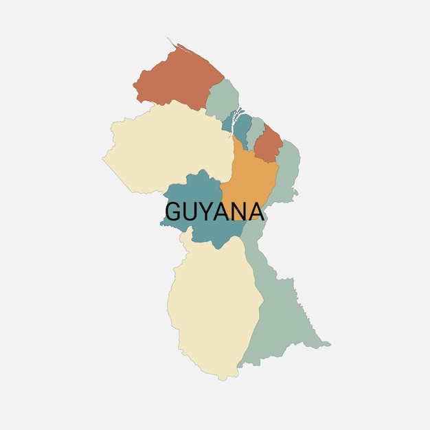 Vettore mappa vettoriale della guyana con divisioni amministrative
