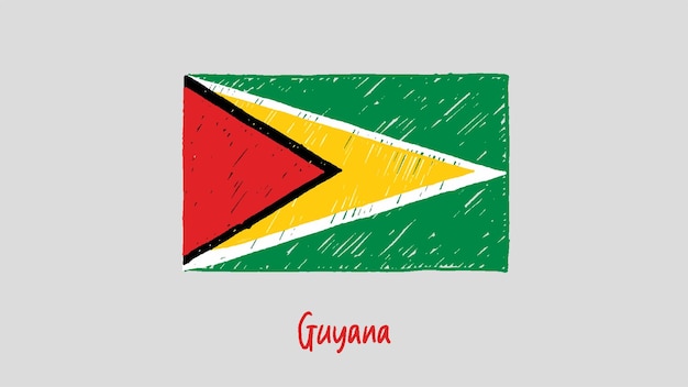 Guyana Vlag Kleurpotlood of Marker Sketch Vector