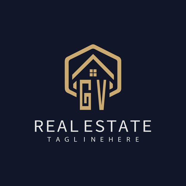 GV initial monogram logo for real estate with home shape creative design