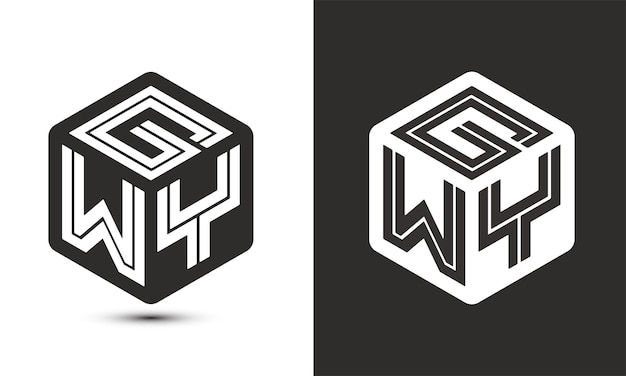 Дизайн логотипа буквы GWY с векторным логотипом куба иллюстратора в стиле перекрытия шрифта современного алфавита