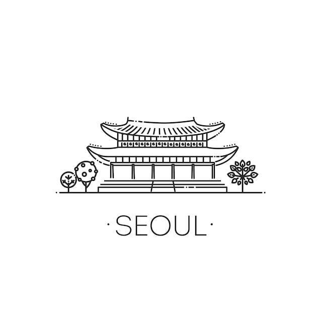 Vector gyeongbokgung palace seoul silhouette vector illustration