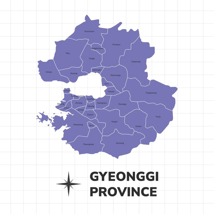 Vector gyeonggi province map illustration map of cities in south korea
