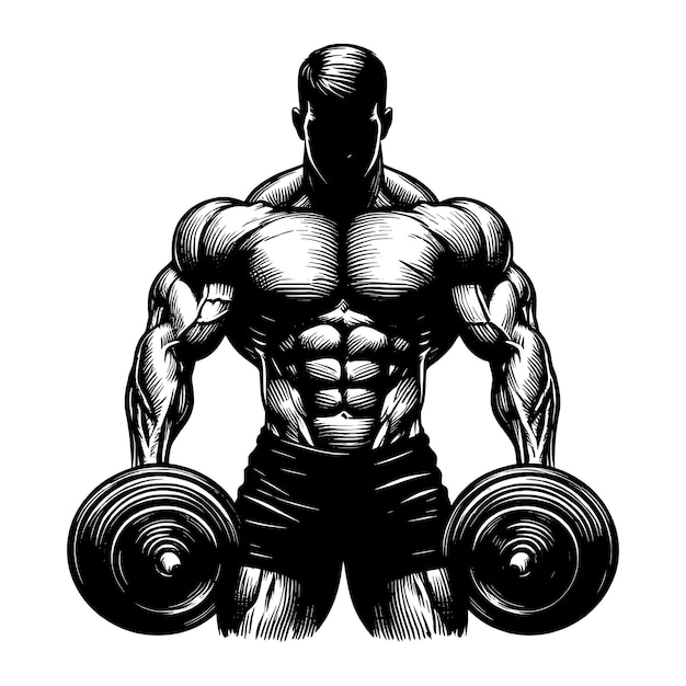 Vector gym bodybuilder hand drawn engraving pen and ink vector illustration