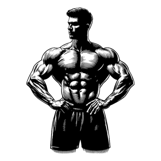 Gym bodybuilder Hand Drawn Engraving Pen and Ink Vector Illustration