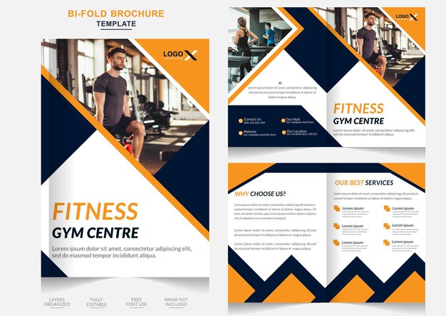 Vector gym center modern bifold brochure template