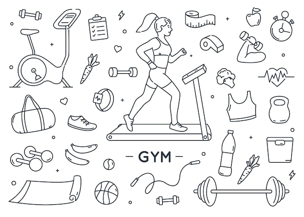 Vector gym doodle elements set