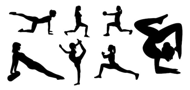 Gym exercise trendy yoga concepts vectors silhouettes