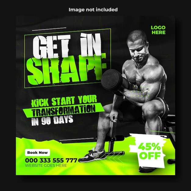 Gym and fitness ads promotional social media post template design