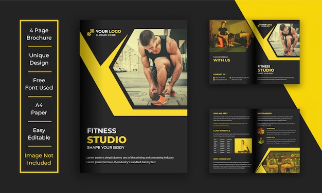 Vector gym and fitness bi-fold brochure template