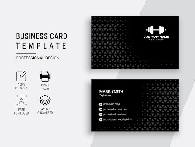 Vettore palestra e fitness business card design layout template vettoriale
