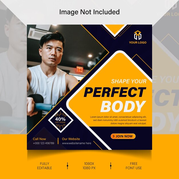 Gym and fitness club social media post design template premium vector