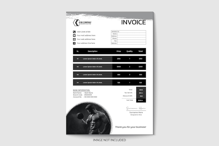 Vector gym fitness concept quotation invoice design