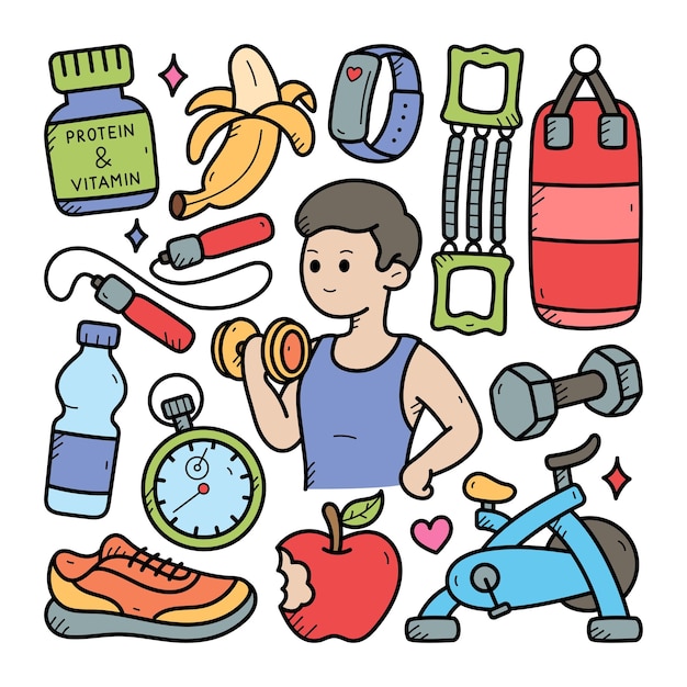 Vector gym fitness doodle illustration