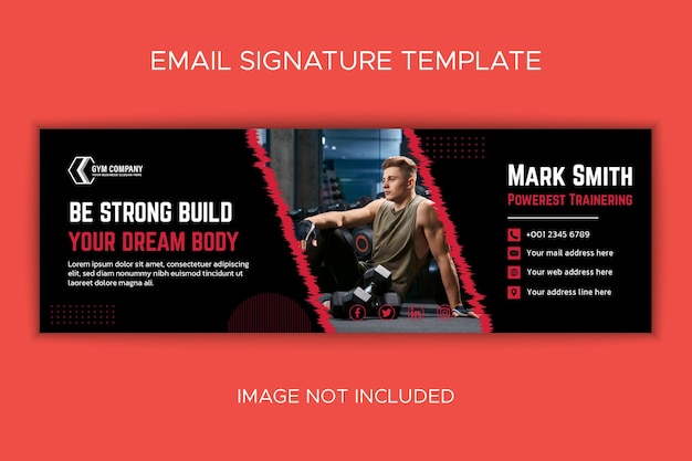 Gym fitness email signature red and black template