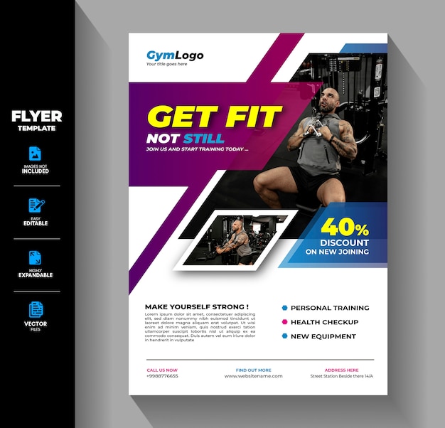 Vector gym fitness flyer brochure leaflet template