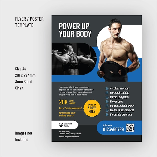 Vector gym and fitness flyer design template