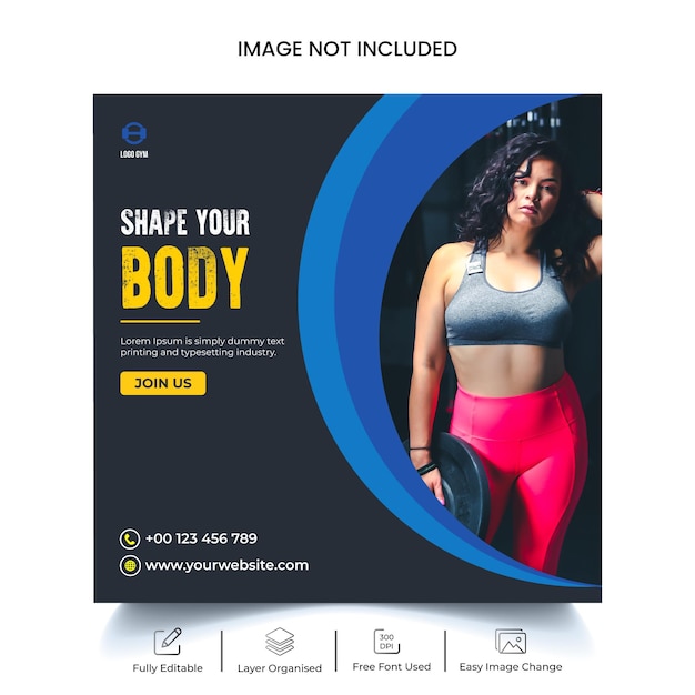 Gym fitness flyer social media banner or Instagram post template design