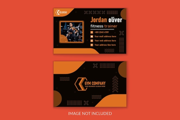 Gym and fitness horizontal business card vector template