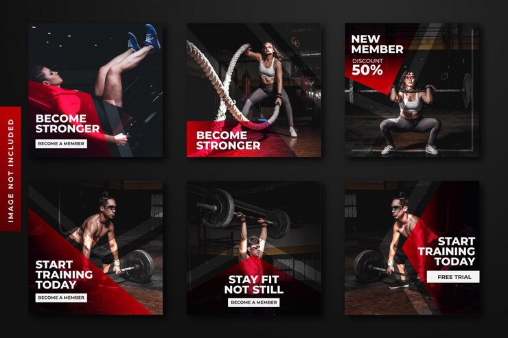 Vector gym & fitness instagram post template collection.