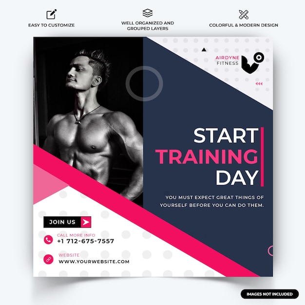 Palestra e fitness instagram post vettore modello banner web vettore premium