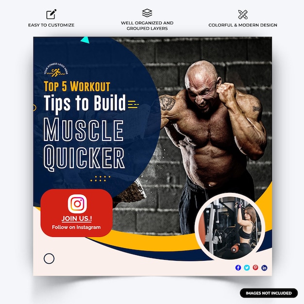 Palestra e fitness instagram post vettore modello banner web vettore premium