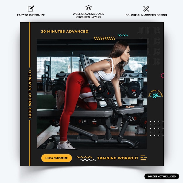 Palestra e fitness instagram post vettore modello banner web premium