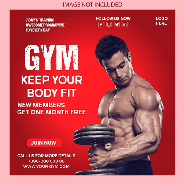 Gym and fitness instagram social media banner post template