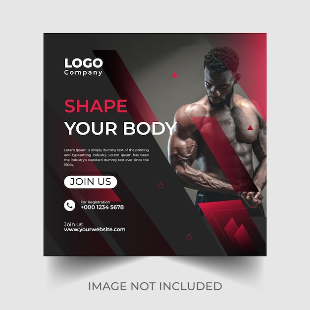 Gym and fitness instagram square banner or social media post