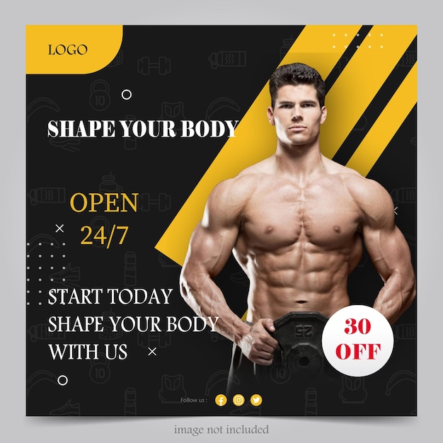 gym fitness poster banner template simple design for social media