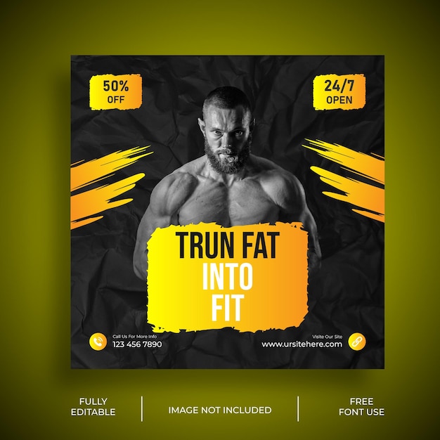 Gym Fitness promotional social media or Instagram post template