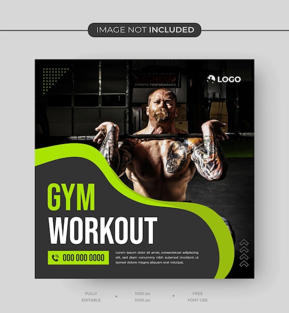 gym amp fitness promotional social media post and workout instagram banner flyer template