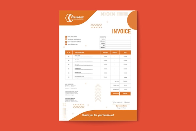 Gym and fitness quotation invoice vector template