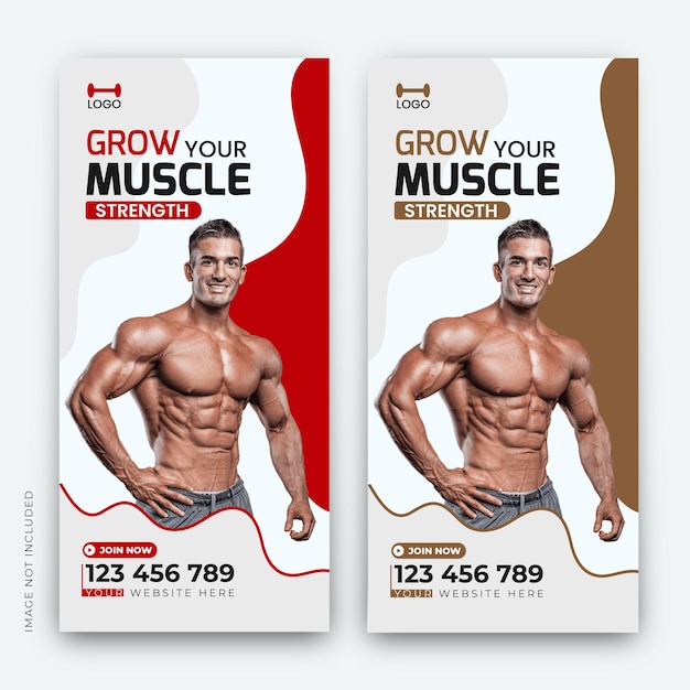 Gym and fitness roll up banner or dl flyer design template