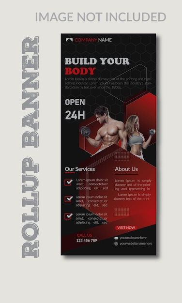 Vector gym fitness roll-up banner template with modern shapes premium vector premium vector