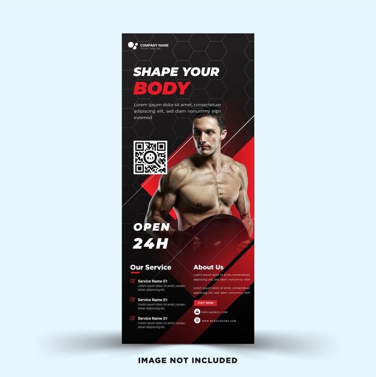 Gym fitness rollup banner template with modern shapes premium vector Premium Vector