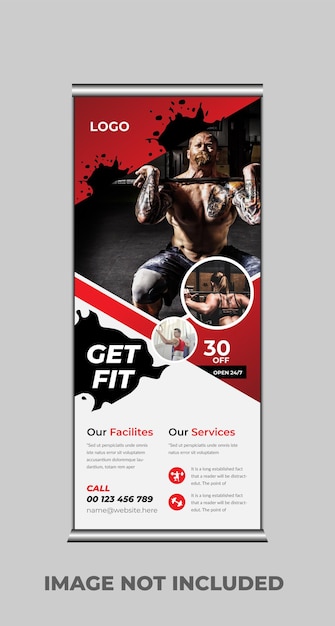 Vector gym fitness rollup banner template